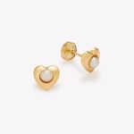 Aretes Corazón con Perla Cultivada, Oro Amarillo