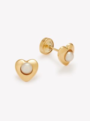 Aretes Corazón con Perla Cultivada, Oro Amarillo