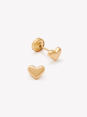 Aretes Corazón Lustrado, Oro Amarillo