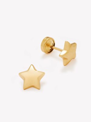 Aretes Estrella Lustrado, Oro Amarillo