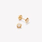 Aretes Trébol Calado con Circón, Oro Amarillo