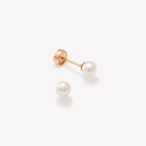 Arete Tradicional con Perla Cultivada de 3.5mm, Oro amarillo