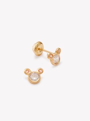 Arete Petite Rosa de Francia y Circon , Oro Amarillo