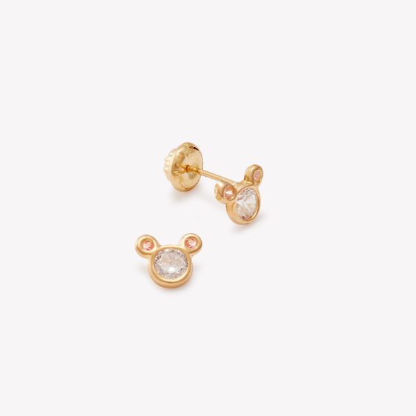Arete Petite Rosa de Francia y Circon , Oro Amarillo
