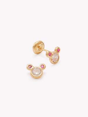 Aretes Petite con Rubíes y Circonio, Oro Amarillo