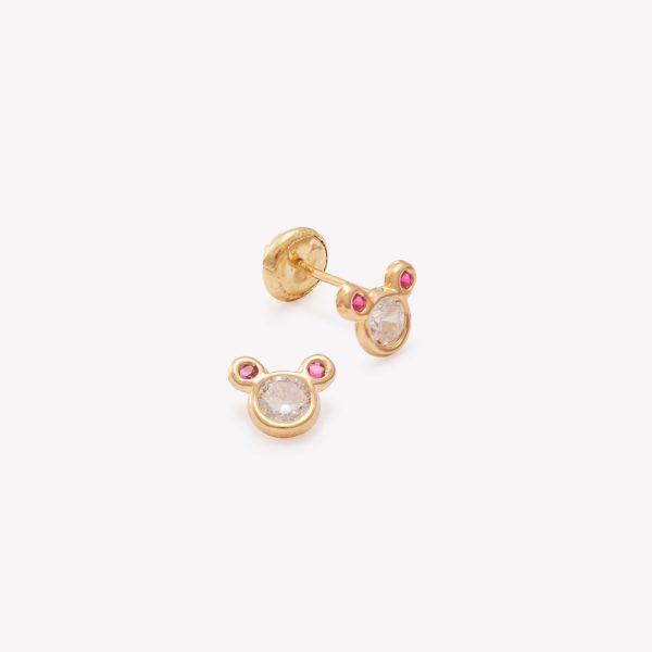 Aretes Petite con Rubíes y Circonio, Oro Amarillo