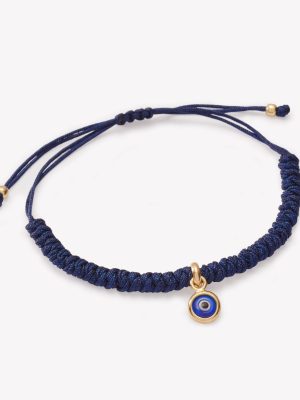 Pulsera macrame azul con ojo turco azul en oro 18k. amarillo.