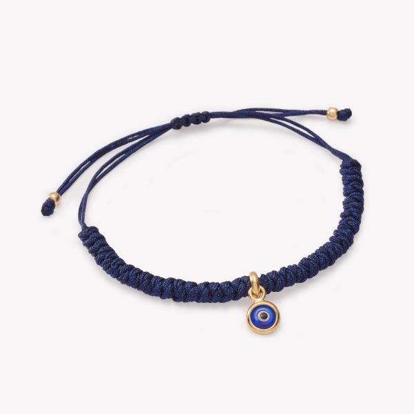 Pulsera macrame azul con ojo turco azul en oro 18k. amarillo.