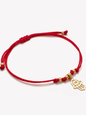 Centro oro 18k amarillo, Mano de Fátima con macramé