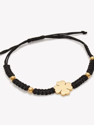 Pulsera macrame negro con Trébol en oro 18k. amarillo