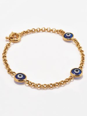 Pulsera en oro 18k. amarillo, rollo con 3 Ojos Turcos Azules.