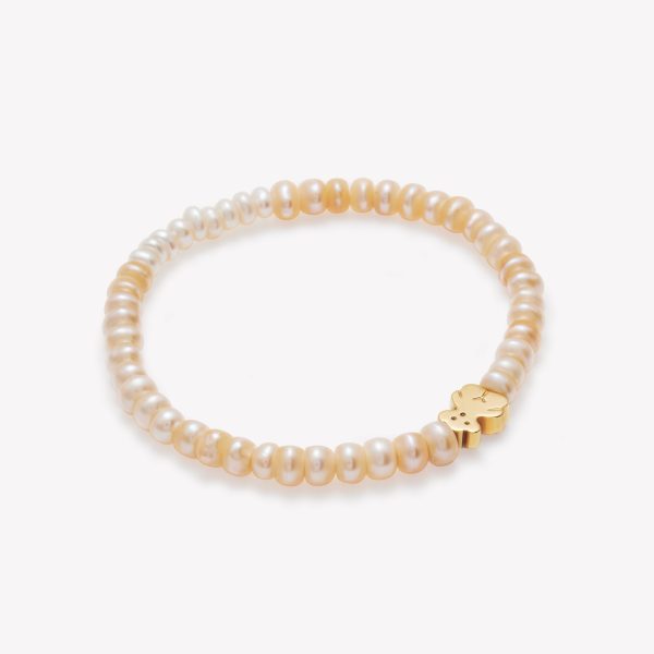 Pulsera con perlas y oso en oro 18k. amarillo