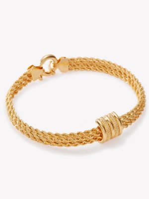 Pulsera oro 18k amarillo tejida media luna.