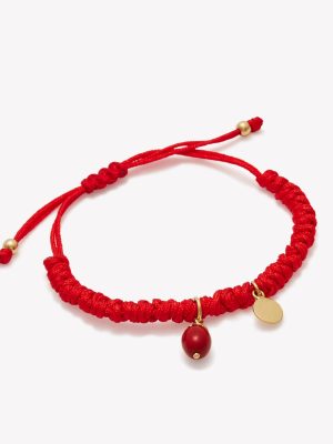 Pulsera Macrame con huayruro y Placa, oro 18k. amarillo