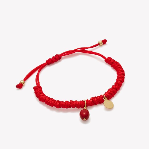Pulsera Macrame con huayruro y Placa, oro 18k. amarillo