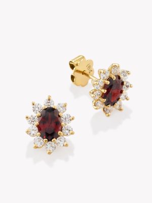 Aretes Roseta en oro 18k amarillo, Granate Oval.
