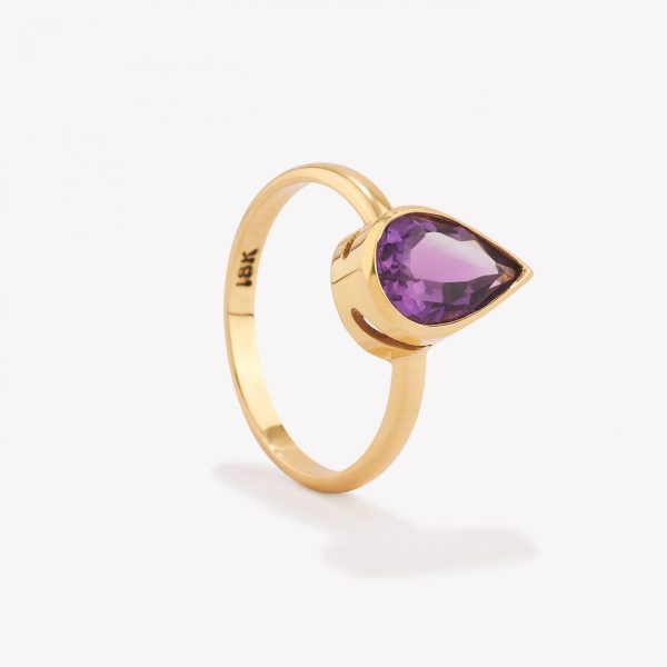 Anillo oro 18k amarillo, Amatista Gota con Galeria.