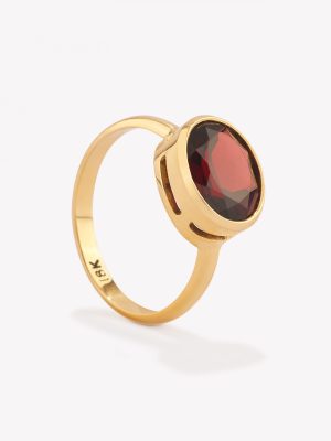 Anillo Granate con Galeria, Oro Amarillo