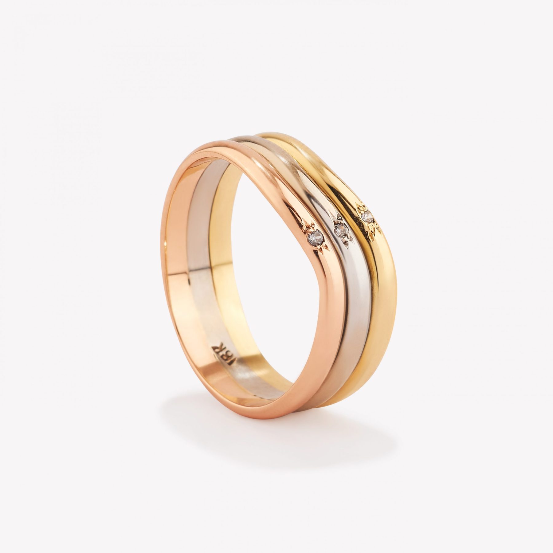 Anillo oro 18k amarillo, blanco y naranja, Onda 3 Colores.