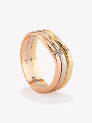 Anillo oro 18k amarillo, blanco y naranja, Onda 3 Colores.