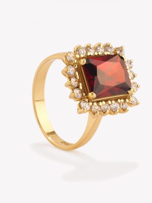 Anillo Roseta Granate Octagonal, Oro Amarillo