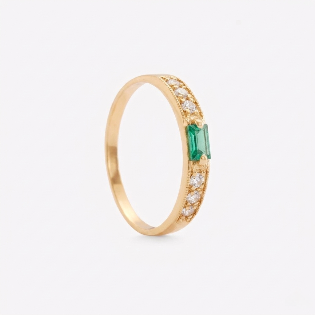 Anillo ESMERALDA BAGUETTE en oro amarillo 18k