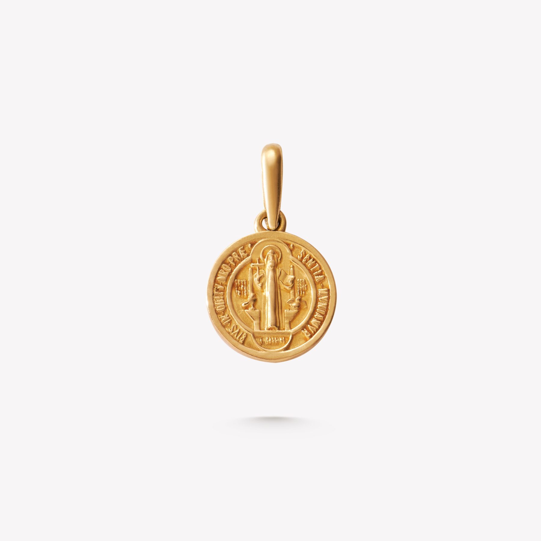 Medalla oro 18k amarillo, SAN BENITO DE PALERMO mediano con contra argolla en V