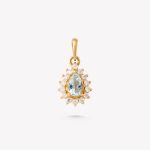Dije oro 18k amarillo, roseta gota con Aguamarina