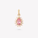 Dije en oro amarillo 18k con zafiro rosa y moissanitas