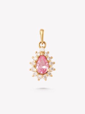 Dije en oro amarillo 18k con zafiro rosa y moissanitas