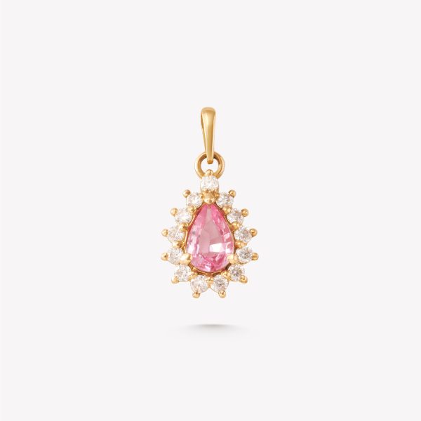 Dije en oro amarillo 18k con zafiro rosa y moissanitas