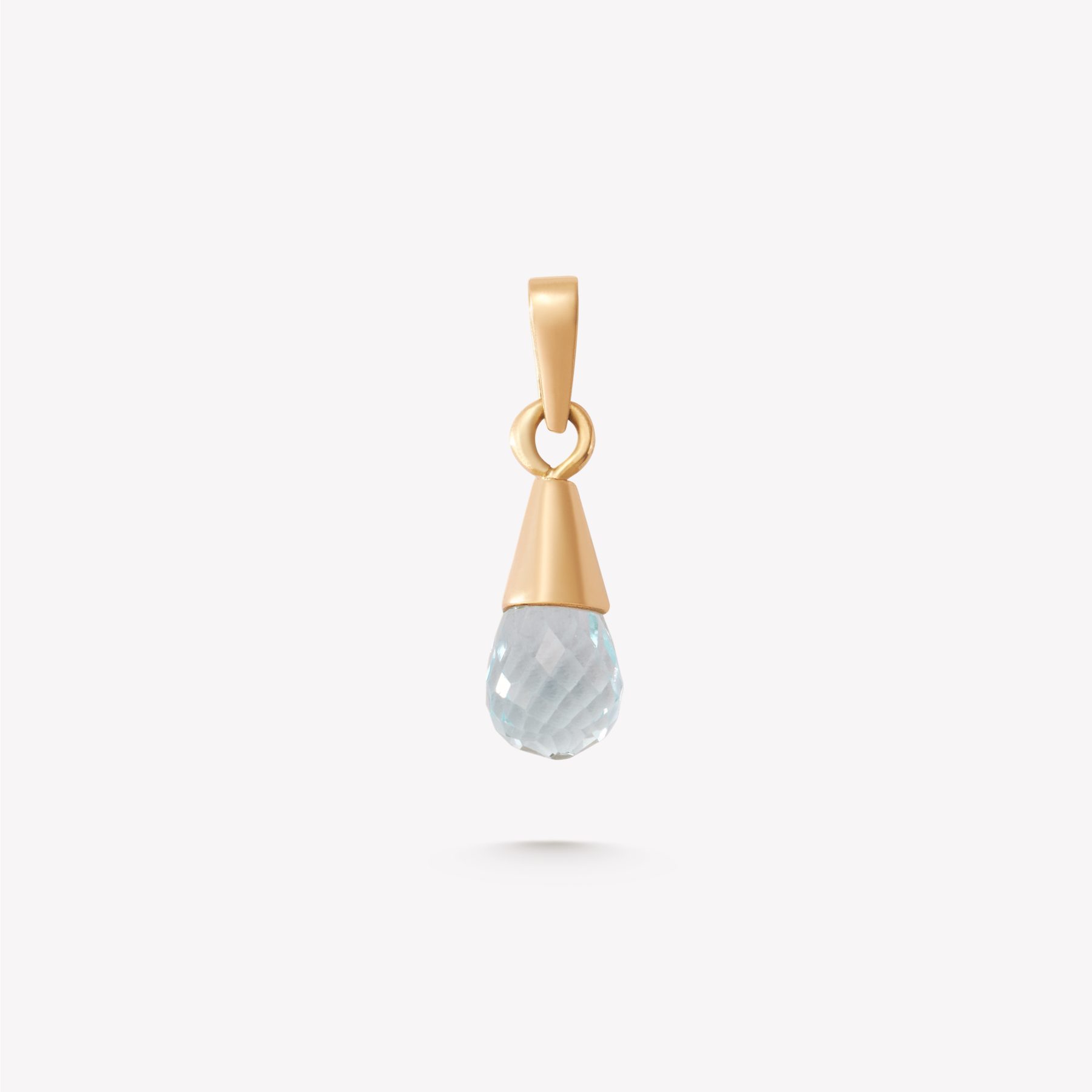 Dije oro 18k amarillo, corte PERA BRIOLET en TOPACIO AZUL
