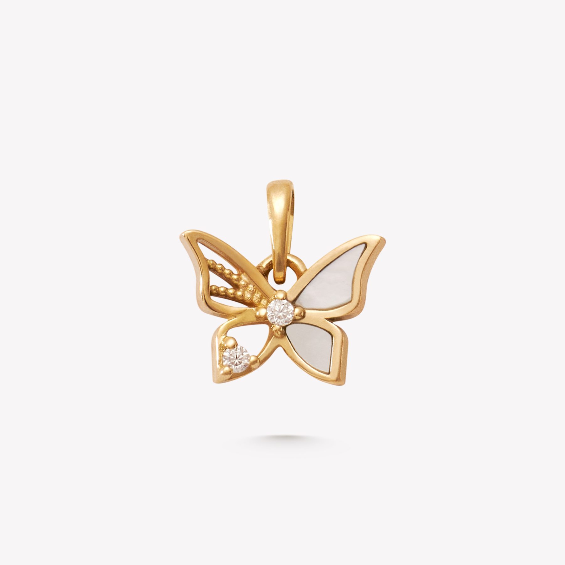 Dije oro 18k amarillo, MARIPOSA con nácar