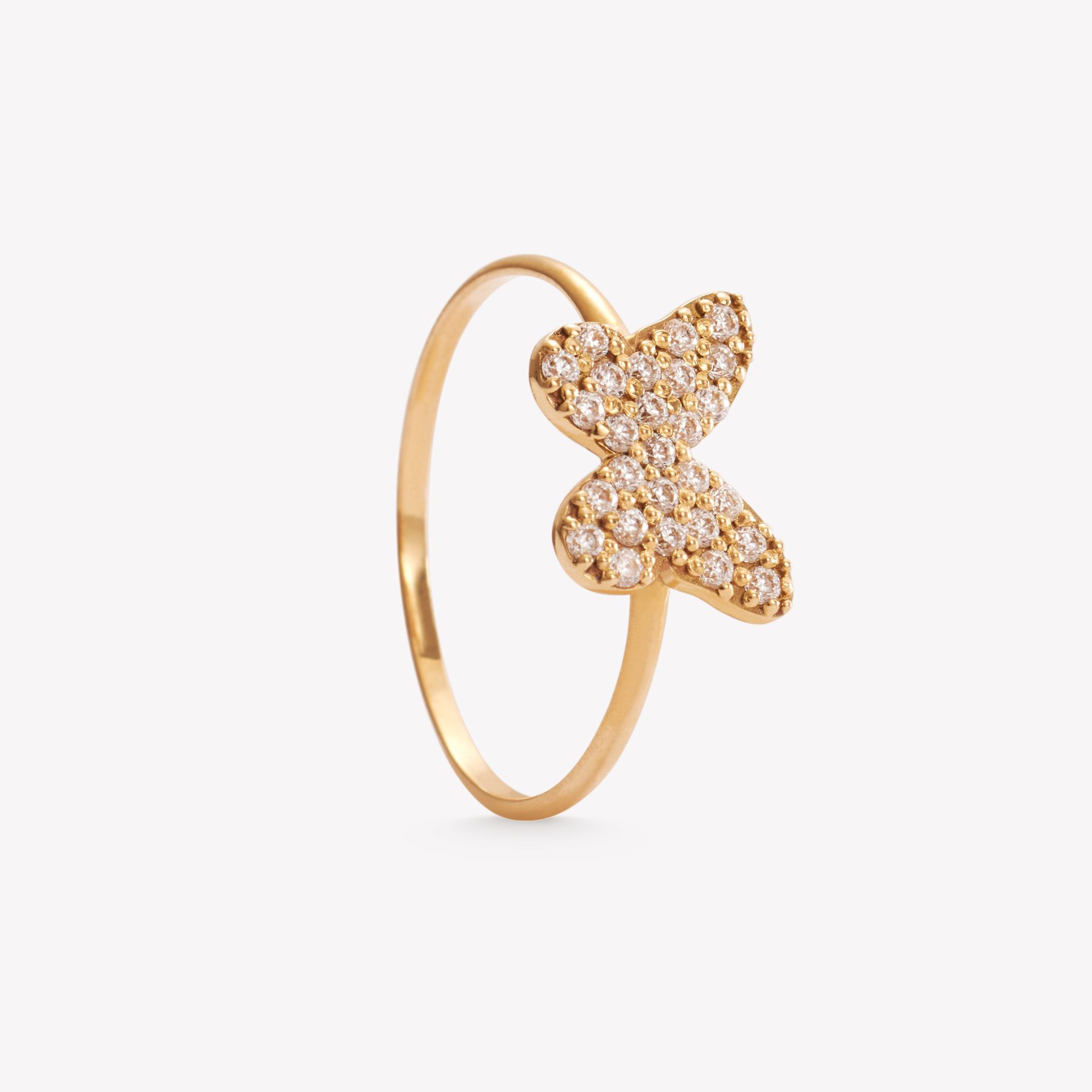 Sortija oro 18k amarillo, Mariposa y moissanitas
