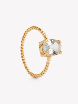 Anillo oro 18k amarillo, entorchado con agua marina.