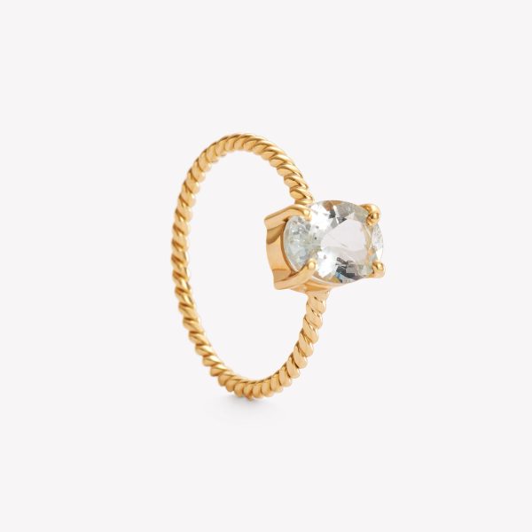 Anillo oro 18k amarillo, entorchado con agua marina.