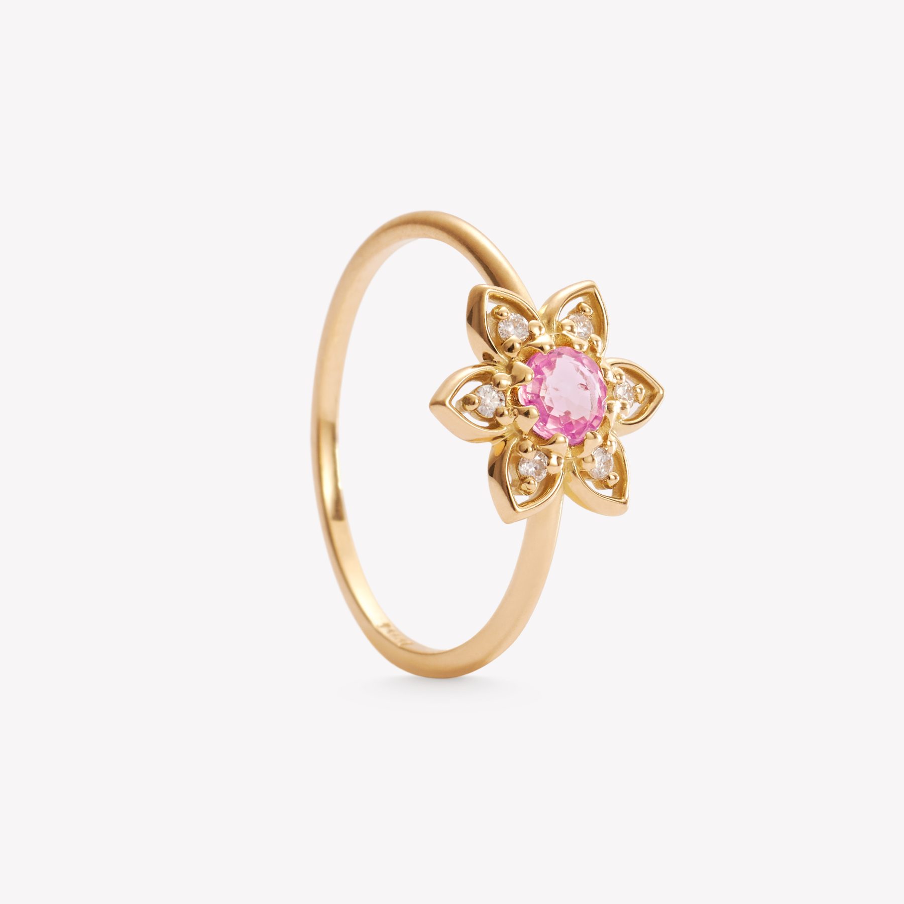 Anillo oro 18k amarillo, estrella con zafiro Rosa.