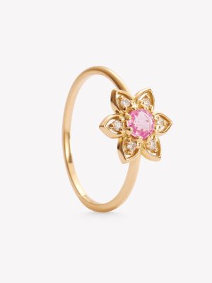 Anillo oro 18k amarillo, estrella con zafiro Rosa.