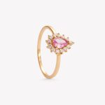 Anillo oro 18k amarillo, Roseta con zafiro rosa.