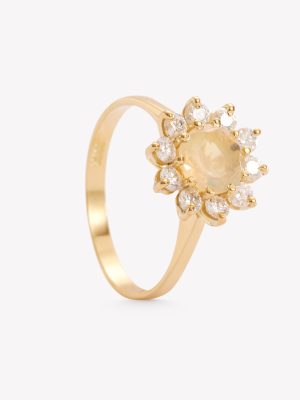Anillo oro 18k amarillo, roseta con opalo autraliano