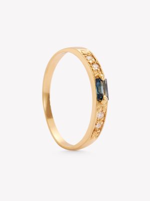 Anillo oro 18k amarillo, con Zafiro Azul