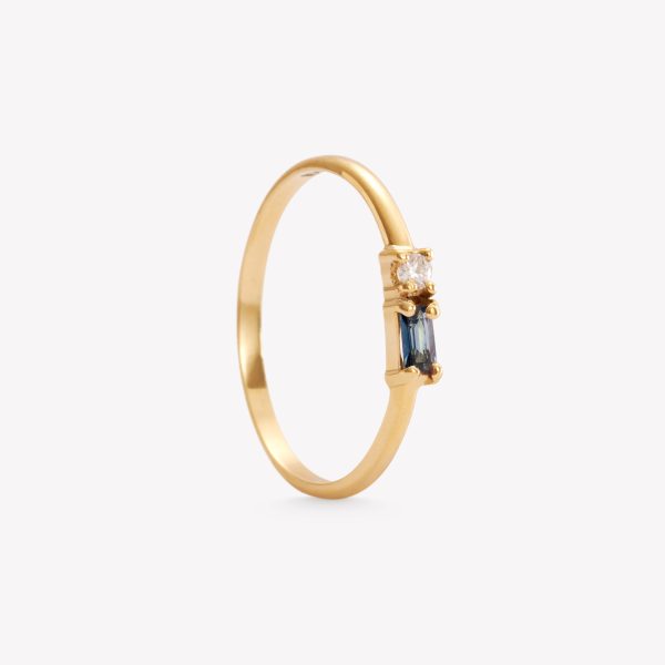 Anillo oro 18k amarillo, delicia con Zafiro Azul