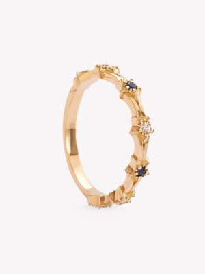 Sortija oro 18k amarillo. Estrellas con 4 Zafiros Azules