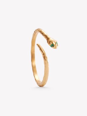 Anillo oro 18k amarillo, Serpiente con textura Con Esmeralda