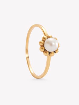 Anillo oro 18k amarillo, perla cultivada margarita