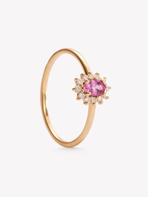 Anillo oro 18k, mini Roseta con zafiro Rosa.