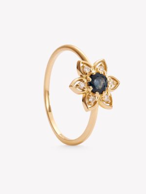 Anillo oro 18k amarillo, Estrella con Zafiro azul