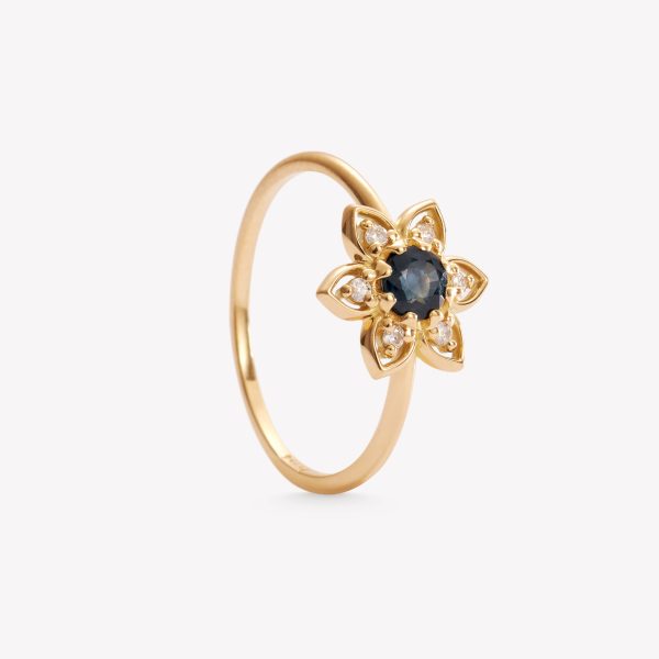 Anillo oro 18k amarillo, Estrella con Zafiro azul