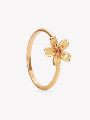 Sortija oro 18k amarillo, Flor con Zafiro naranja