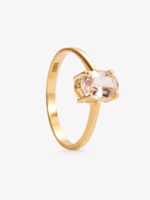 Anillo oro 18k amarillo, galería y piedra Morganita.